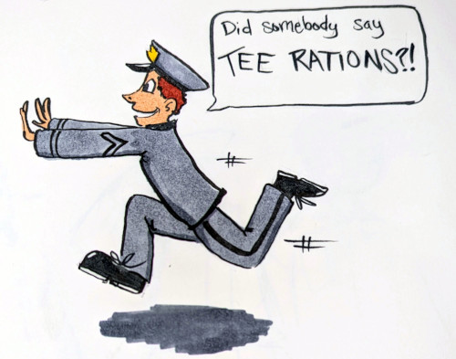A West Point cadet runs to pick up rations for Term End Exams.